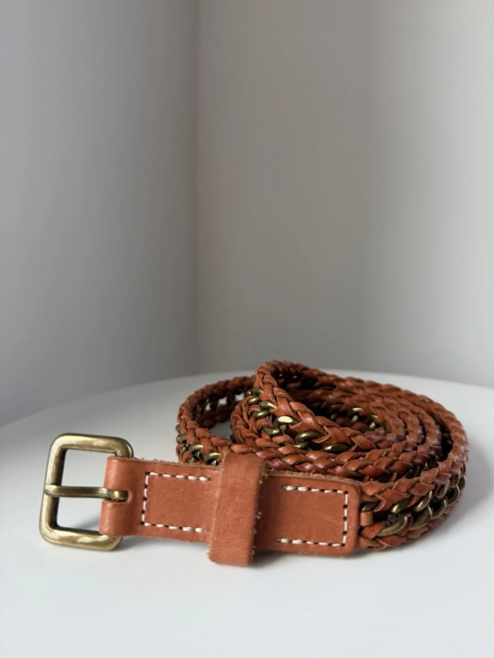 J.CREW Vintage Braided Chainlink Leather Belt - Picture 2 of 6